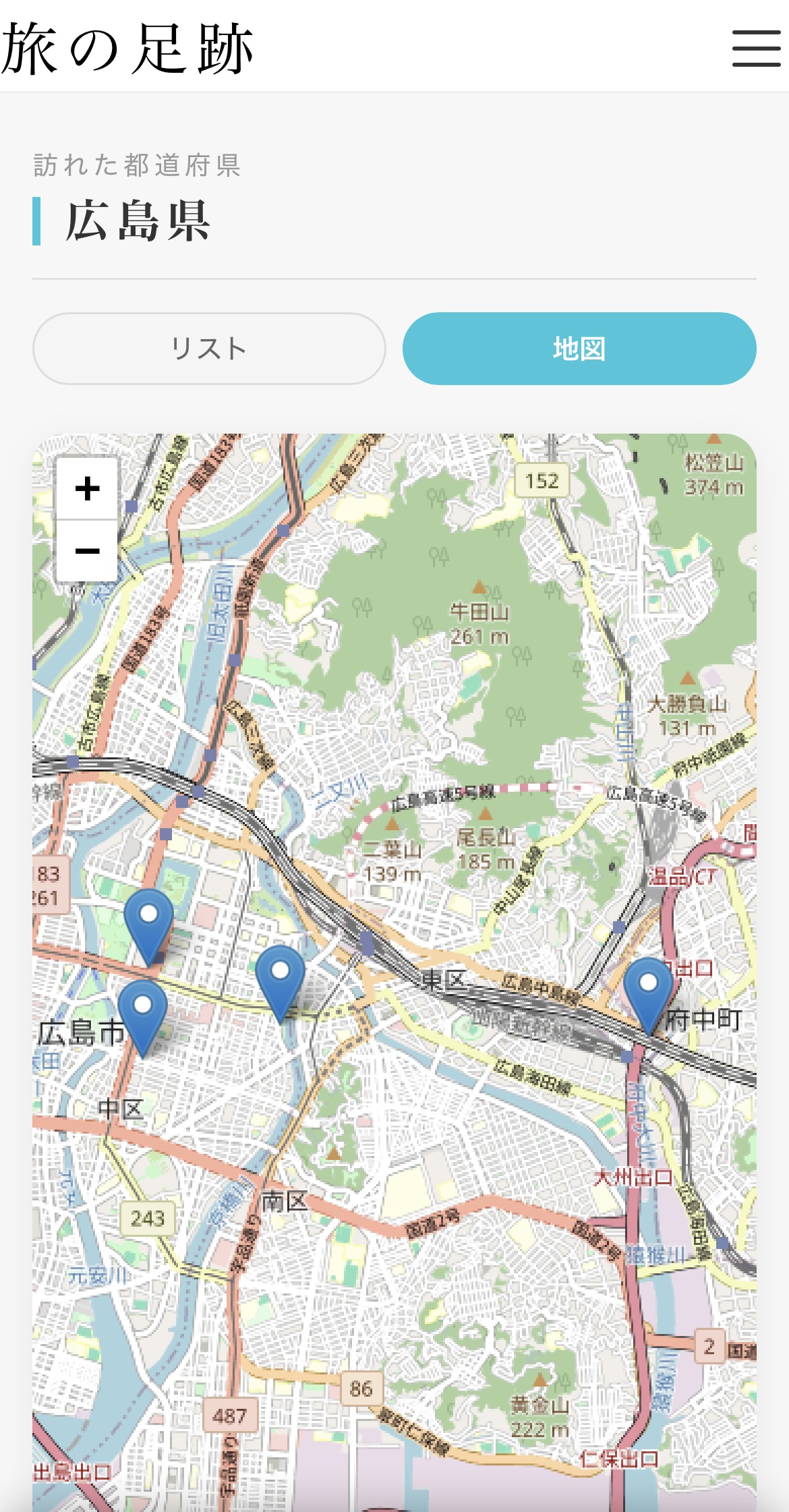 県別ページのスクリーンショット（写真と地図が並んでいる画面）